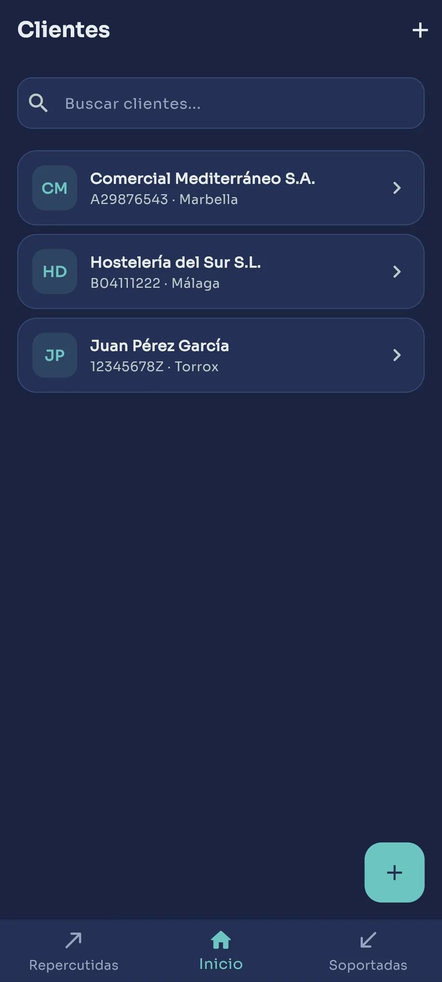 Fichas de cliente con su NIF validado