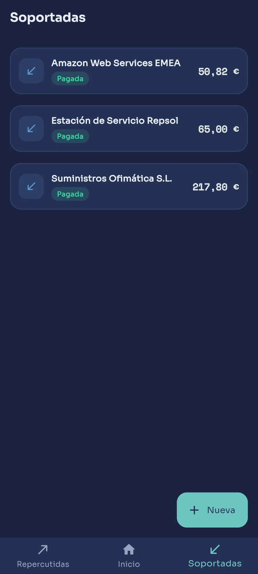 Listado de facturas de gasto y tickets