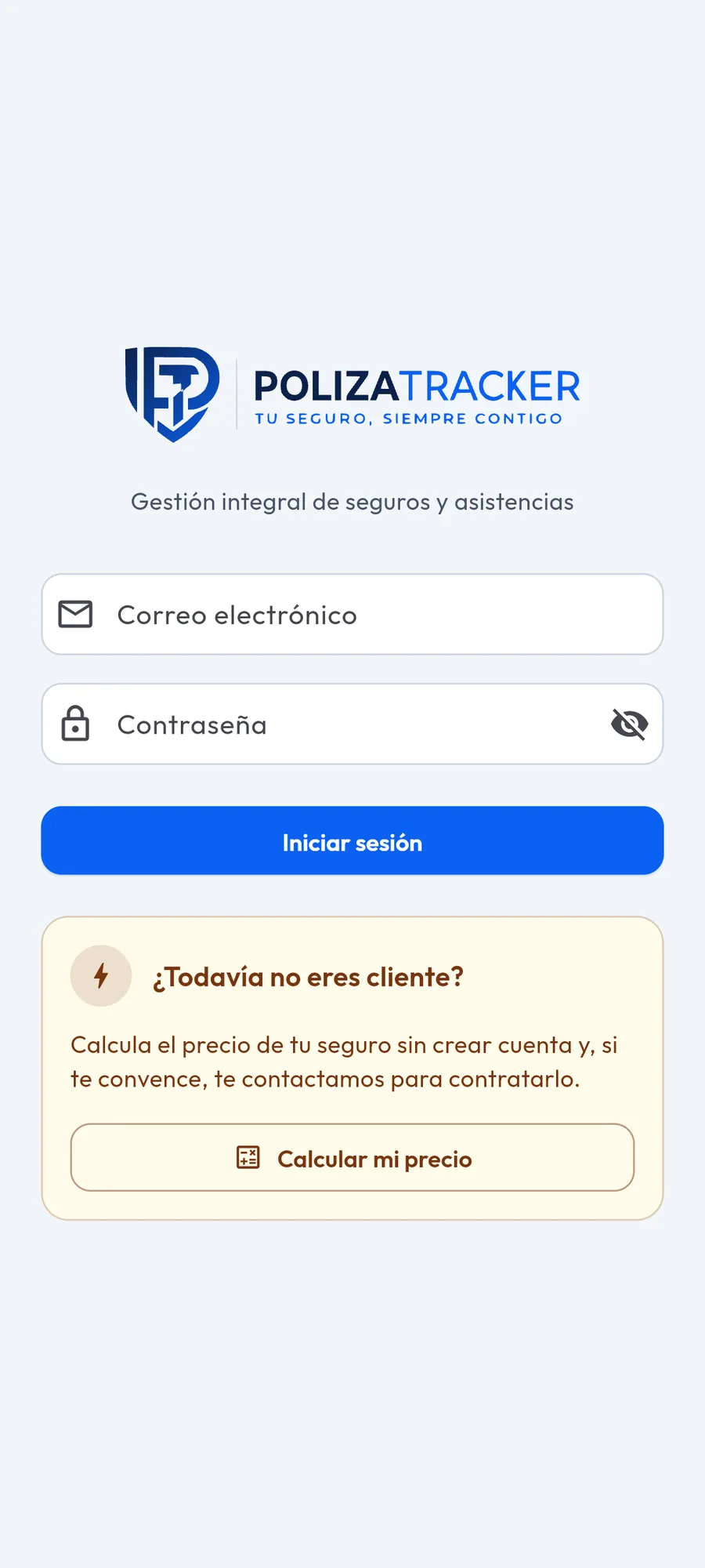 Pantalla de inicio de sesión de la aplicación