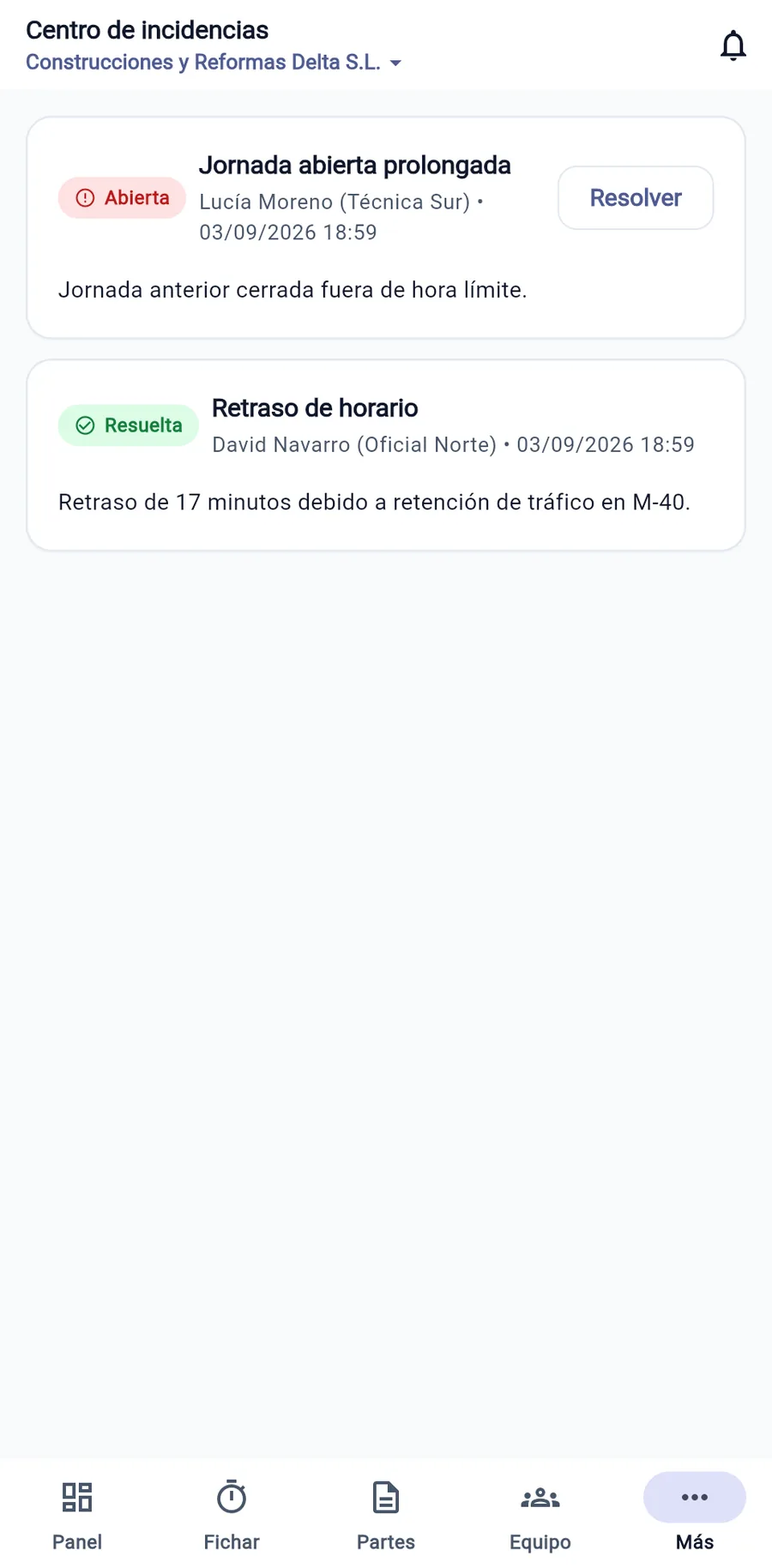 Centro de incidencias con una jornada sin cerrar y un retraso ya resuelto